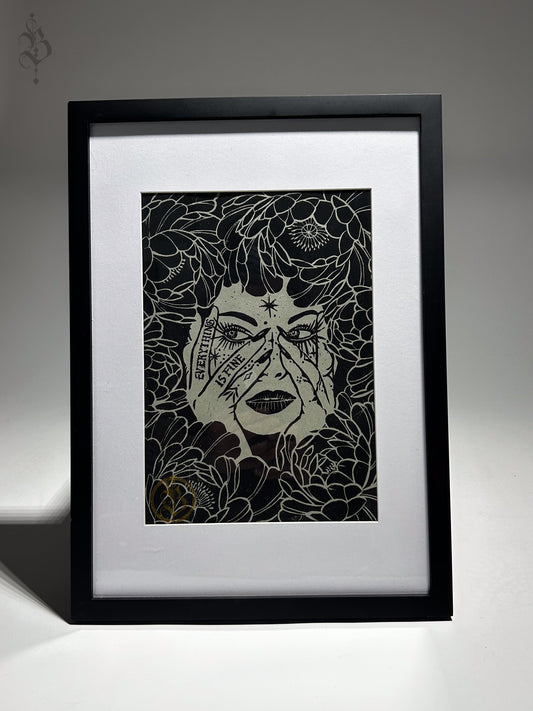 A4 "Everything Is Fine" Lino Print